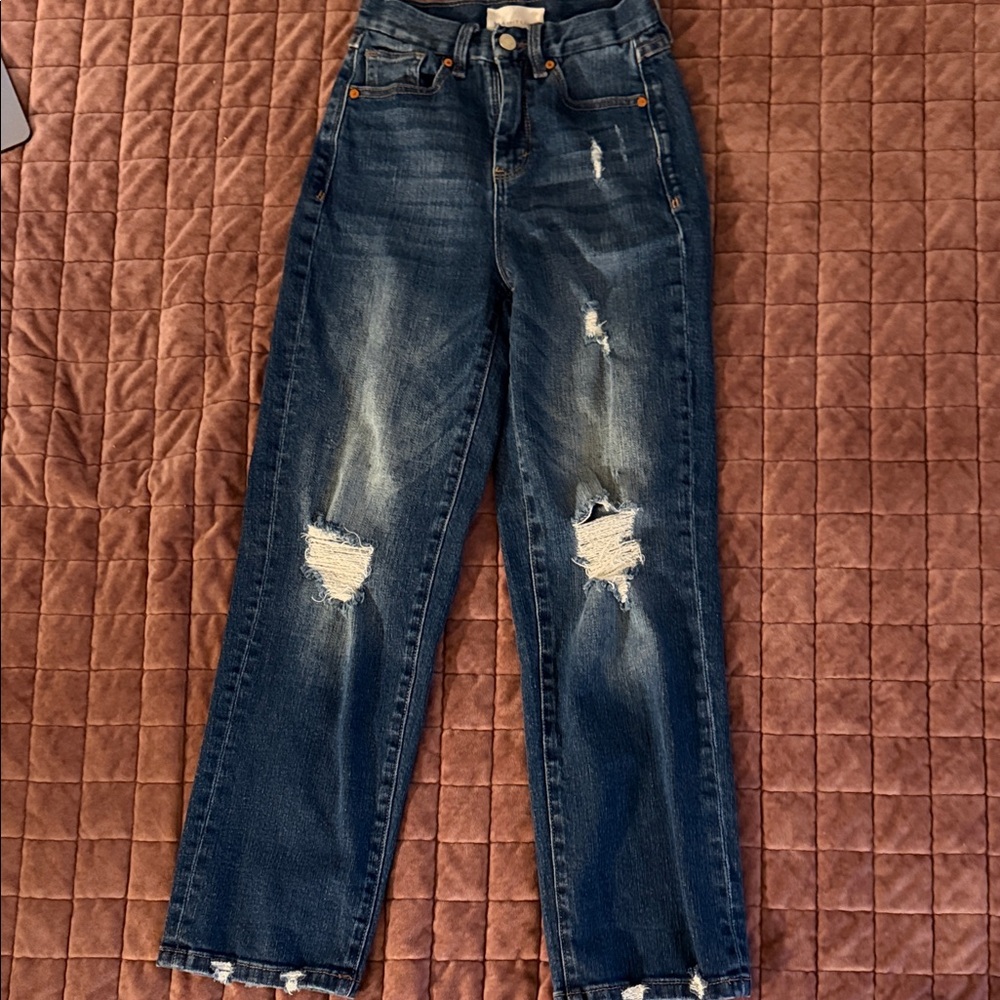 Habitual High Rise Distressed Dark Blue Jeans Size 24